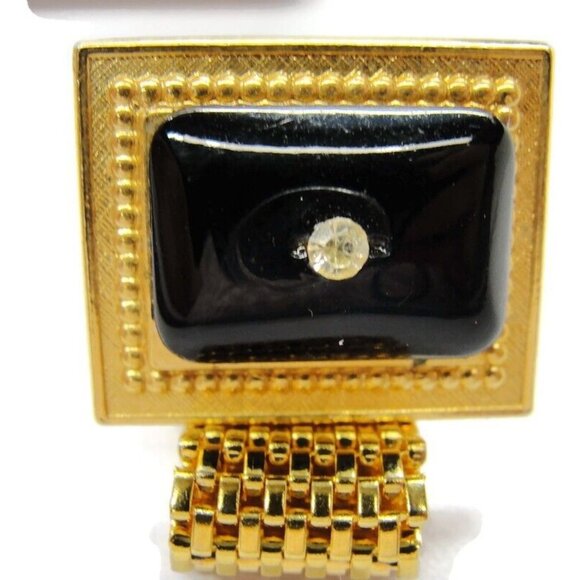 La Rue Mesh Rectangle Vtg Cufflinks Black & Gold Tone Tux Wedding Formal IOB - Picture 9 of 12